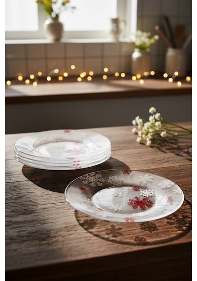Crystal - 6'lı Cam Pasta Tabağı Kahvaltı Tabağı Seti Cam Tabak Yılbaşı Seti 19 cm