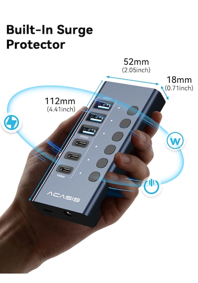 Acasis Hb06 Pro 6 Port 10gbps Usb 3.2 Hub Type-c/type-a 48w Adaptörlü Alüminyum Kasa Acasis Hb06 Pro 6 Port 10gbps Usb 3.2 Hub Type-c/type-a 48w Adaptörlü Alüminyum Kasa