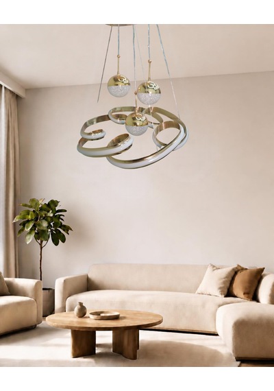 Eylül 5li Büyük Modern Ledli Avize Çizgili 3 Renk Power Ledli Gold Kaplama Yatak Odası Salon Mutfak
