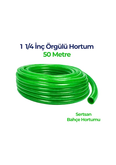Örgülü Su Hortumu 1 1/4 İnç 50 Metre Yeşil Dayanıklı Bahçe Hortumu