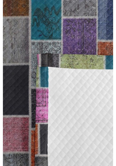 Patchwork Geometrik Renkli Tek Kişilik Dekoratif Pike Takımı-retro Mor Mozaik 160x220cm Yatak Örtüsü Kırçıllı Kireç Harmonu