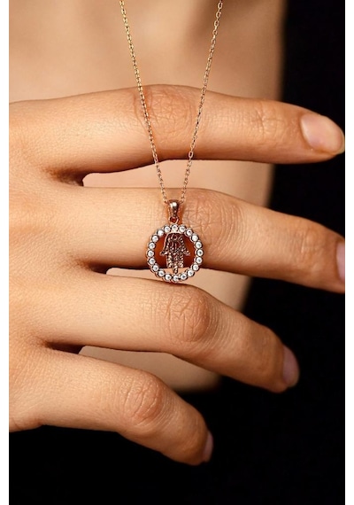 Roza Silver Zirkon Taşlı Rose Fatıma'nın Eli Gümüş Bereket Kolyesi