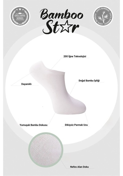 Bamboo Star Bambu Erkek Sneaker 3 Siyah- 3 Beyaz Çorap Dikişsiz Bilekte Görünmez Spor Çorap Premium 6'lı Paket Siyah - Beyaz