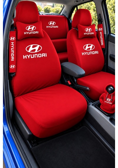 Hyundaı Kırmızı Süper Set Dörtlü Servis Kılıfı + İkili Yastık Ve Kemer Kılıfı +vites Poları
