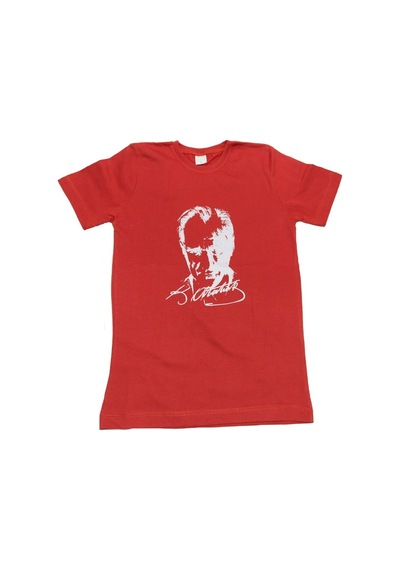 Çocuk Kısa Kol Atatürk Baskılı Gösteri Kostüm T-Shirt Kırmızı