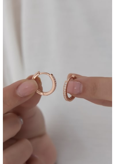 Nereze 925 Ayar Rose Tamtur Küpe Kadın Gümüş Küpe