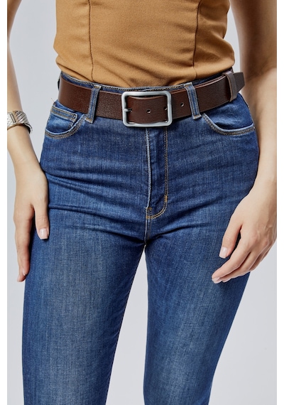 %100 Hakiki Deri Şık Kadın Kemeri 4 Cm Kahverengi