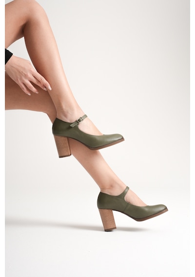 Analin Shoes Kadın Hakiki Deri Bantlı Topuklu Ayakkabı Yeşil