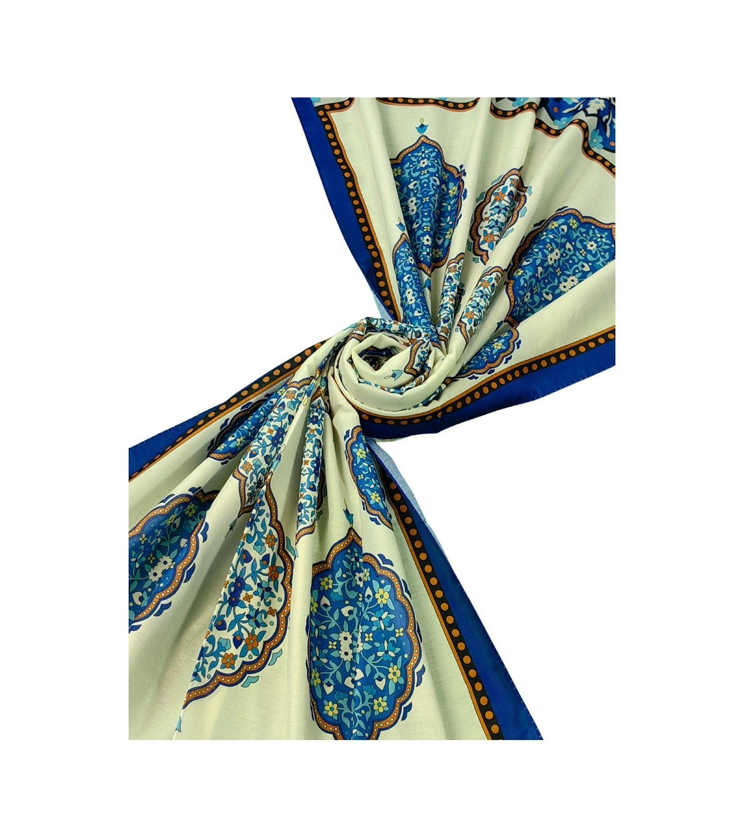 Mim Eşarp Işıl İpek Soft Pamuklu Etnik Desenli Şal 75x190 Cm Saks