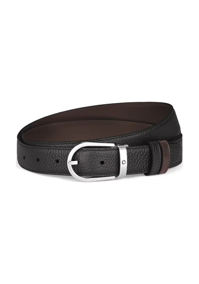 Montblanc Grain Deri At Nalı Tokalı 30 Mm Çift Taraflı Kemer 2221 Siyah