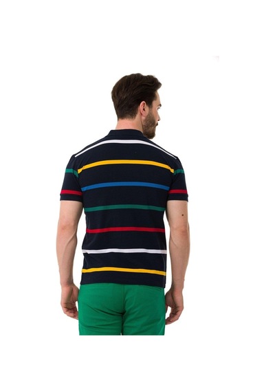 Cipo & Baxx Çizgili Polo Yaka Erkek Basic Tişört Ct749 Indıgo