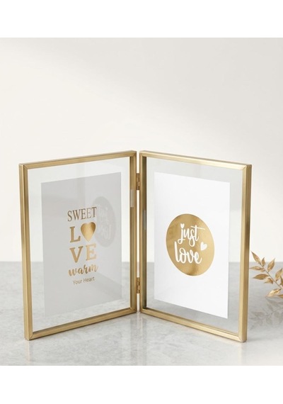 İkili Gold Kenarlı Metal Çerçeve Önü Camlı 22 18 Cm