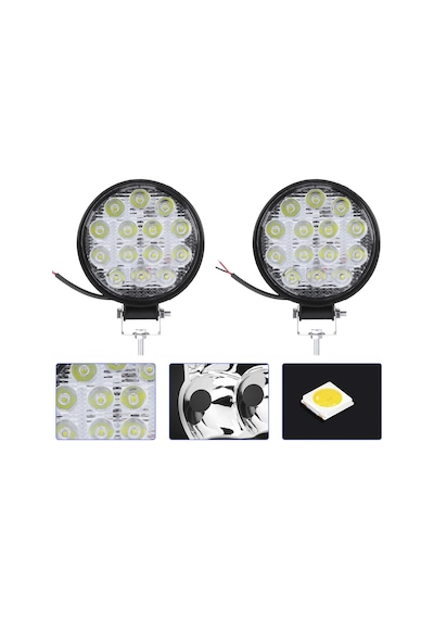 Off Road 14 Led 42 Watt Yuvarlak Traktör Tır Kamyon Tekne Sis Farı Projektör Çalışma Lambası