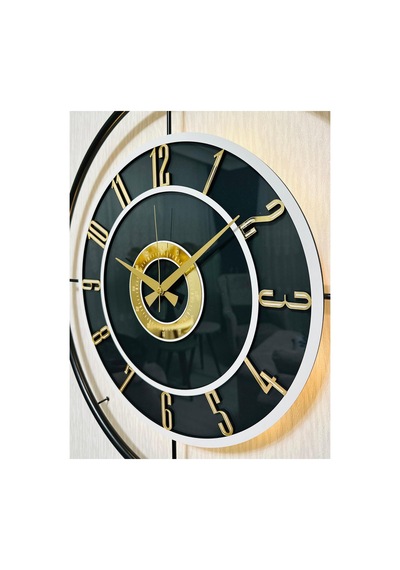Pey Aksesuar Metal Camlı Duvar Saati 60x80 Cm Büyük Boy Işıklı Gerçek Cam Siyah-füme-beyaz-gold M61-siyah-füme-beyaz-gold