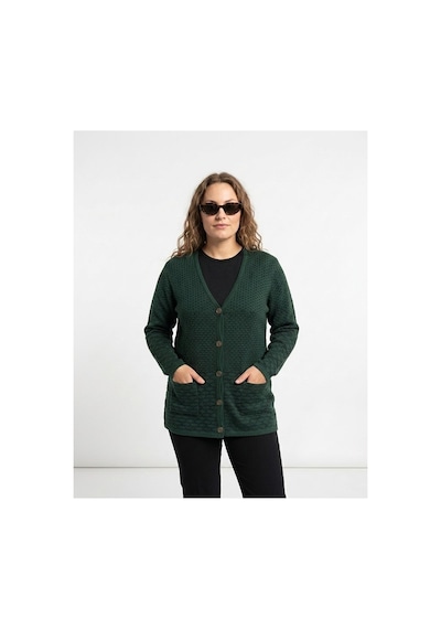 Onno Style Women Desenli Çelik Örgü Klasik Triko Ceket Yeşil