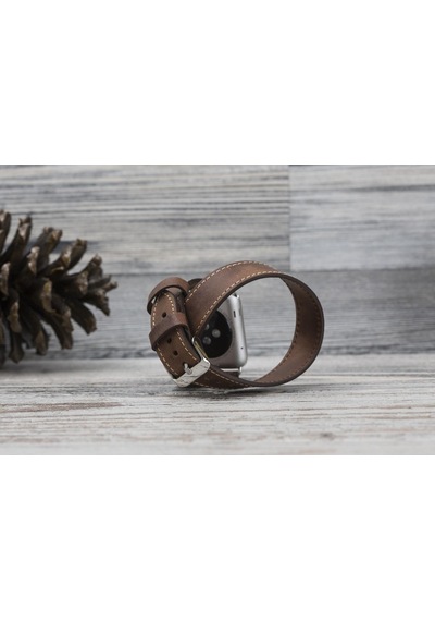 Bouletta Apple Uyumlu  Watch Deri Kordon 42-44-45 MM Çift Tur Kahverengi