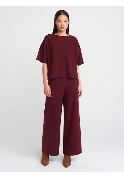 Dilvin 71833 Geniş Paça Fitilli Pantolon Bordo