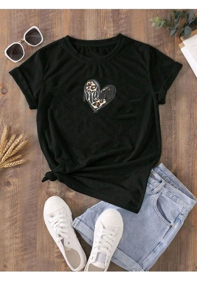 Flood Of Style Kadın Siyah Mama Kalp Baskılı Oversize