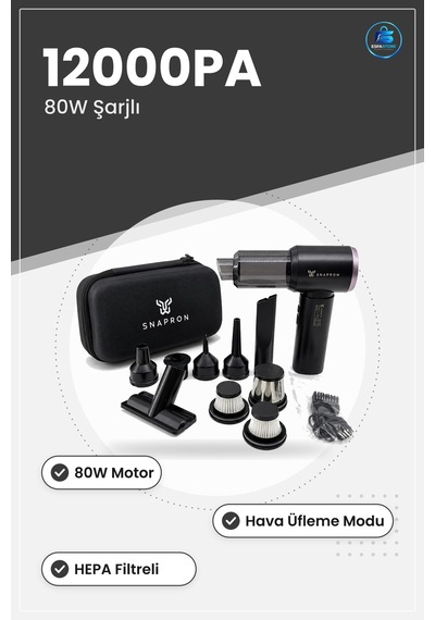 Araç İçi Süpürge 12000pa 80w Şarjlı El Tipi Hava Üfleyici İki Fon