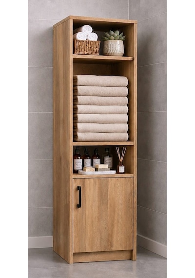 Duru Meşe Çok Amaçlı Raflı Banyo Kiler Mutfak Erzak Çamaşır Odası Dolabı Çam