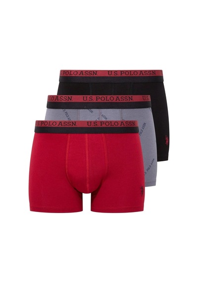 U.S. Polo Assn. U.s Polo Assn. 80522 Erkek Pamuklu 3'lü Boxer-siyah&baskılı&bordo Siyah