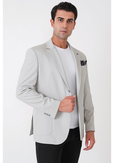 Comfort Fit Çift Yırtmaç Torba Cep Metal Düğmeli Gri Blazer Ceket C 734