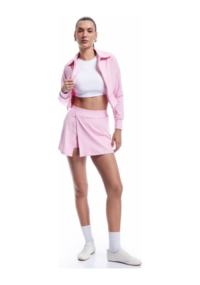 Koton Uzun Kollu Polo Yaka Fermuarlı Spor Ceket Pembe 5sak20013nk Gül