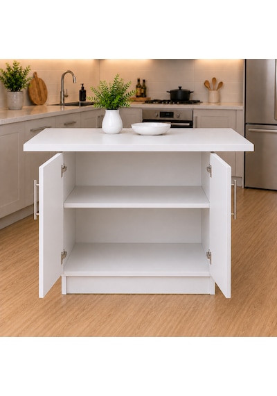 Tork Mutfak 2 Kapaklı Mutfak Adası-alt Modül 130 Cm - Çok Amaçlı Dolap -beyaz Laminat Tezgah Dahil Tork Mutfak 2 Kapaklı Mutfak Adası-alt Modül 130 Cm - Çok Amaçlı Dolap -beyaz Laminat Tezgah Dahil