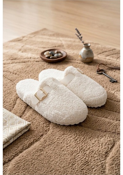 Stwenn 2'li Karma Erkek Kadın Avantajlı Paket Peluş Ev Terliği Kapalı Burun Arkası Açık Sıcak Rahat Panduf 2 Li Snow