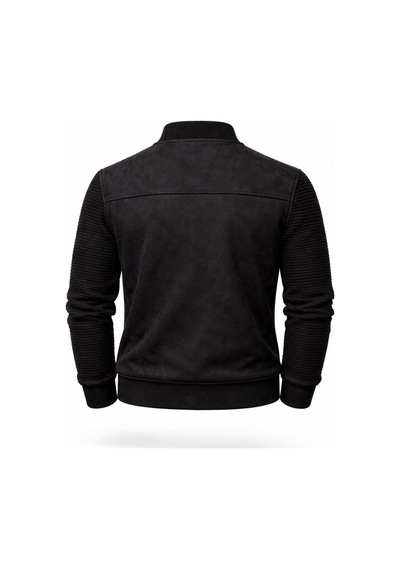 Premium Slim Fit Bomber Kolej Deri Ceket Siyah Triko Kol