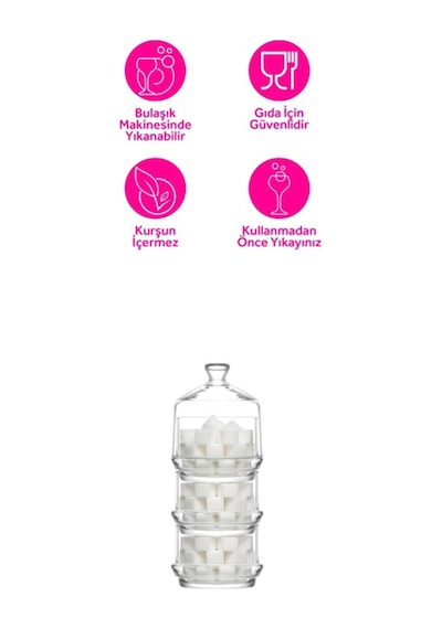 Lav Berry Cam Şekerlik Tekli 285 ml Cam Kapaklı (3 Katlı Sunumluk)