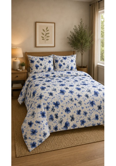 Çift Kişilik Nevresim Takımı %100 Pamuk 200x220 Lastikli Çarşaflı 160x200 Lacivert