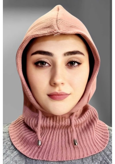 Tezzgelsin Balaclava Fitilli Triko Örgü Bere Başlık Gül Kurusu