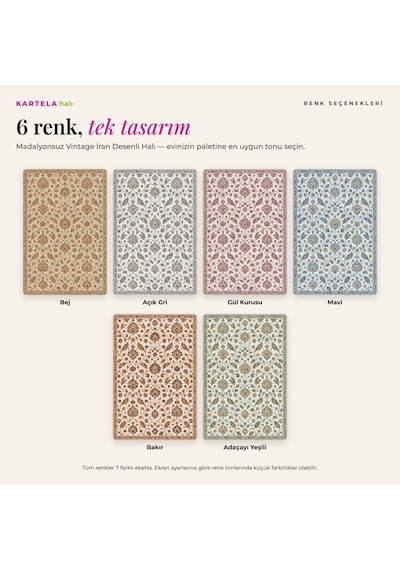 Kartela Halı Madalyonsuz Vintage İran Desenli Halı Bej Kaymaz Taban Makinede Yıkanabilir 200x300 Cm