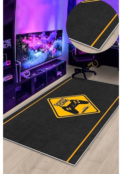 West Home Gamer Halısı Yıkanabilir Kaymaz Taban Led Işık Görselli Genç Odası Için Oyuncu Halısı Wh 543 Yellow