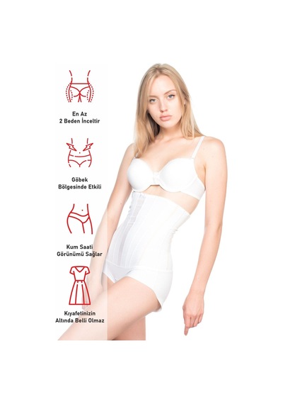 Beyaz Mı Emay 2886 Yüksek Bel Tül Slip Lazer Korse Beyaz