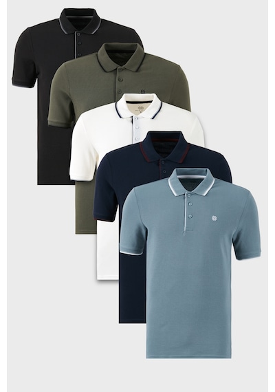 Buratti Pamuklu Slim Fit Şerit Detaylı Düğmeli Polo Yaka 5'Li Paket Erkek T Shirt 5902118S5 Siyah-Haki-Mavi-Lacivertbordo-Beyaz