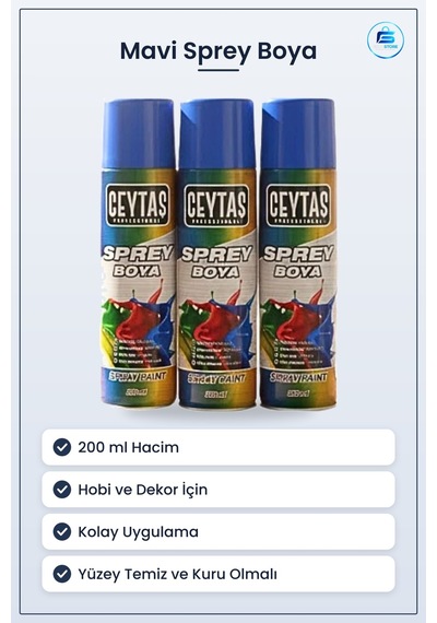 Mavi Sprey Boya 200 Ml Kolay Uygulanabilir Hobi Ve Dekor Boyası H