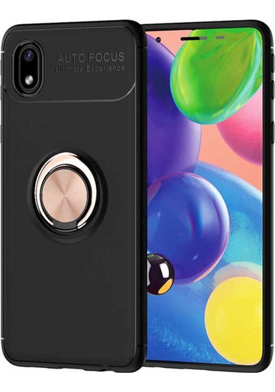 Galaxy A01 Core Kılıf Zore Ravel Silikon Kapak Siyah-Rose Gold