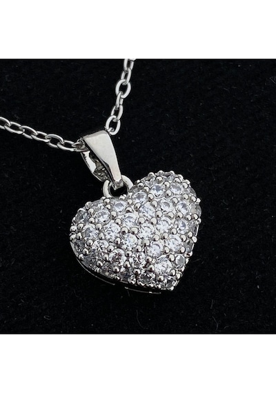 Kalp Kolye Full Zirkon Taşlı Kalp Kadın Kolye 45cm Silver