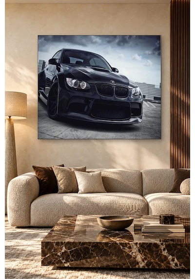 Fida Bulutlu Gökyüzü Altında Siyah Bmw M3 Canvas Tablo