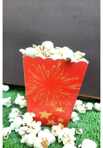 8'li Kırmızı Parti Mısır Kutusu - Popcorn Kutusu - Doğum Günü İkram Hediye - Orta Boy Standart