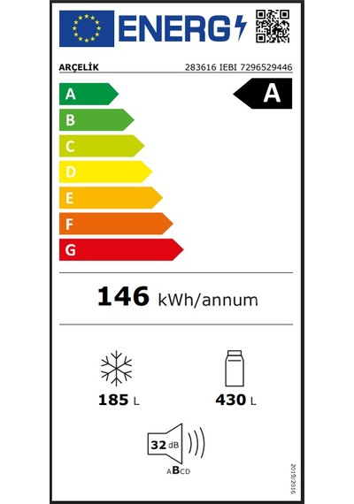 Arçelik 283616 IEBI AI Alttan Donduruculu NoFrost Buzdolabı