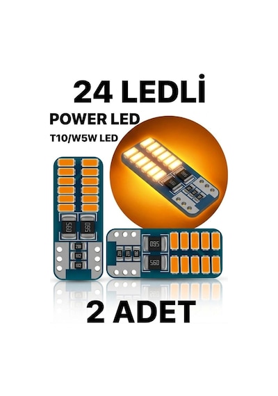 T10 Park Ampulü, Turuncu, 24 Led, Ultra Parlak, Amerikan Park Görünümü, Arıza Lambası Yakmaz, 2 Adet