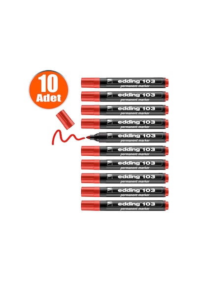 Edding 103 Kalıcı İşaretleyici Marker Kırmızı Kalem 10 Renk