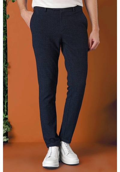 Efor Comfort Fit Beli Lastikli Pötikareli Casual Lacivert Pantolon P 1149 Lacivert