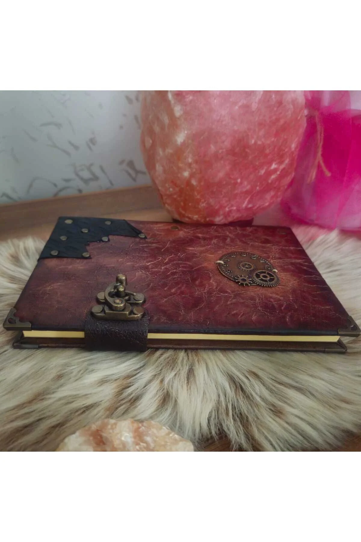 Saat Zamanın Sessiz Çığlığı Hakiki Deri İtalyan Baskılı Özel Desen El Yapımı Defter Kahverengi