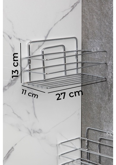 2'li Set Banyo Düzenleyici Şampuanlık 4 Organizer Raf Yapışkanlı Paslanmaz Krom
