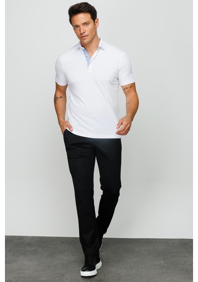 Erkek Polo Yaka Düğmeli Cepli T-shirt Beyaz Beyaz