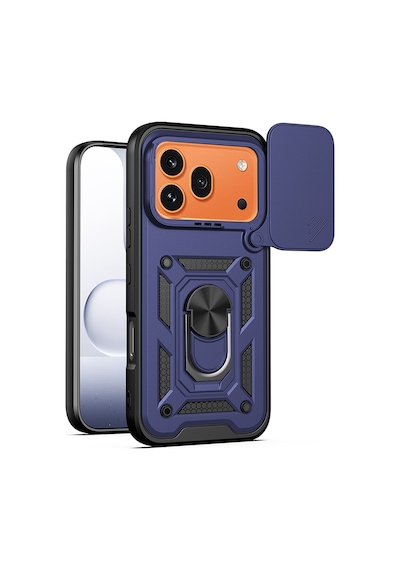 Maks Technology Honor 600 Pro 5g Kılıf Magnetik Standlı Kamera Korumalı Mkst Sürgülü Vega Kapak - Mavi